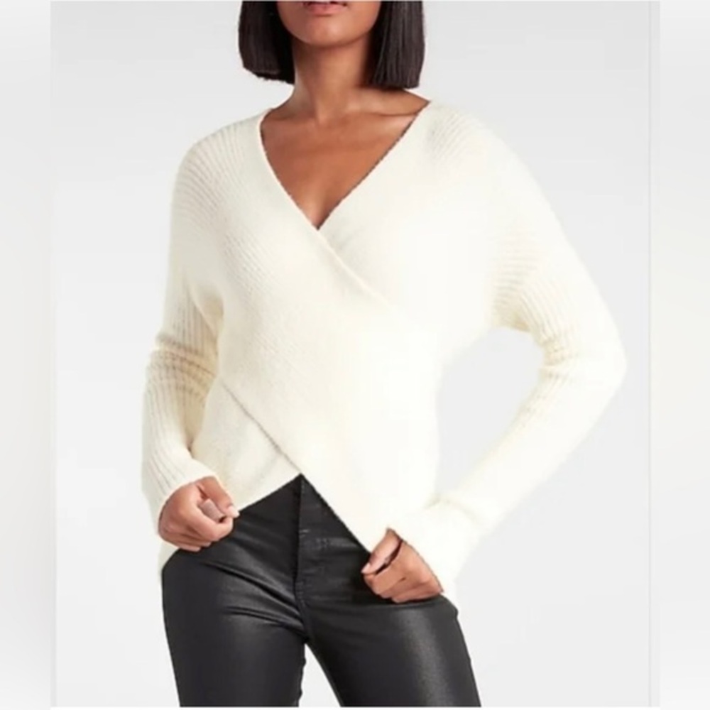 Express Cream front faux wrap Ribbed Sweater tunic in the back Size Medium